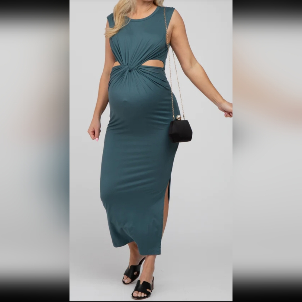 Pink blush teal sleeveless cutout midi dress